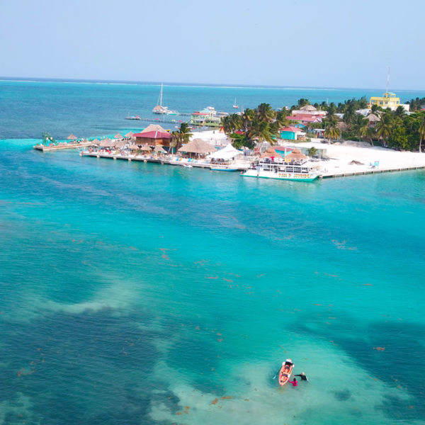 Aerial view showing the blue waters on the Split in Caye Caulker Belize